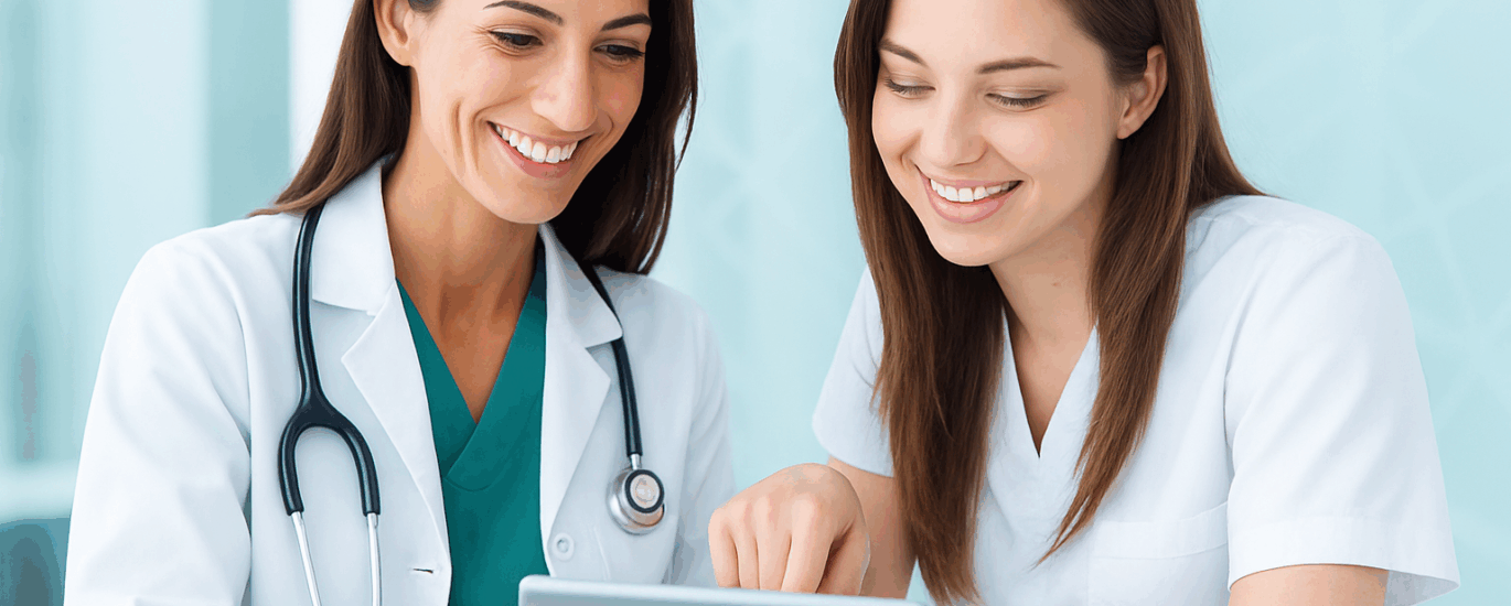 Female doctors discussing a case