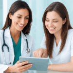 Female doctors discussing a case