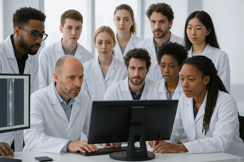 Grupo de médicos discutindo caso