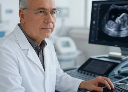 Médico analisando imagem no computador