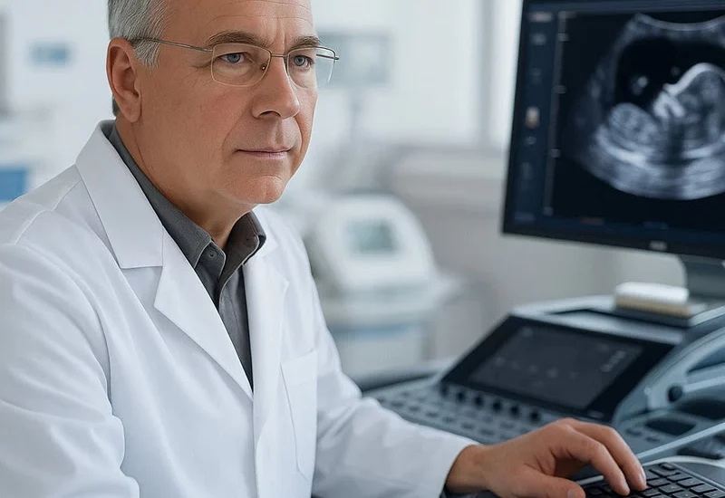 Médico analisando imagem no computador